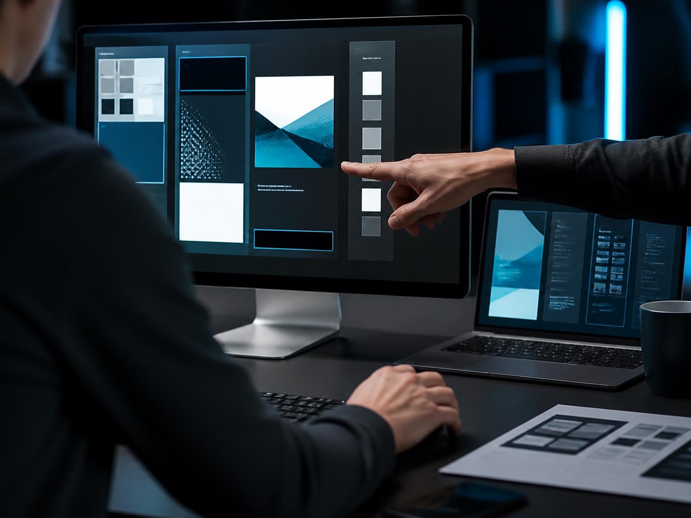 Product designers collaborating on a digital interface